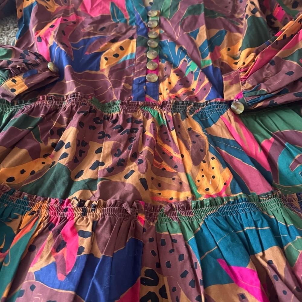 FARM Rio Vibrant Banana Multicolor Mini Dress, Size XS, Long Sleeve Dress - Picture 3 of 7